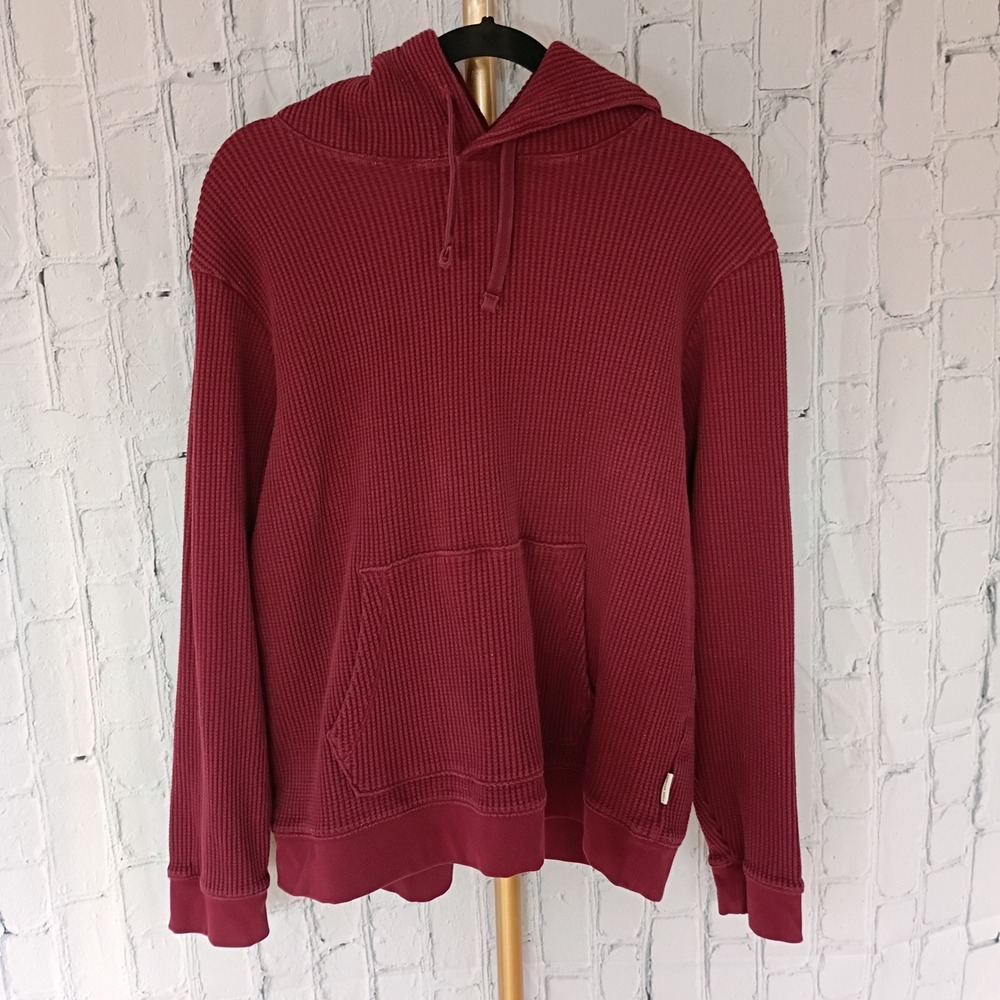 American Eagle‎ Mens Waffle Knit Hoodie Burgundy Maroon Thermal Pullover Large